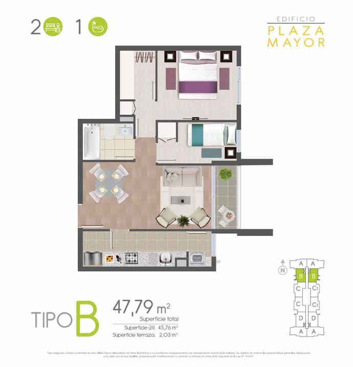 Planta tipo 2 · 2 dormitorios